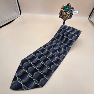 Manzoni Italy Pure Silk Tie Mens Purple Green Geometric Wave Hand Made 60 Inch